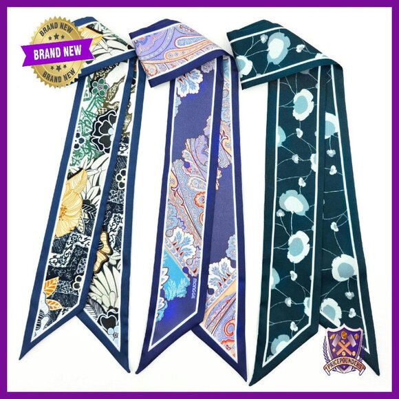 Accessories - Skinny Scarf Set 3 Pack - Premium Twill - Versatile Hair & Bag Accessory